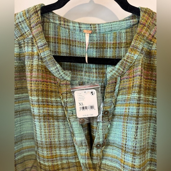 Free people Alexa Plaid Mini Dress XL Green and Brown bohemian boho NEW - Picture 9 of 11